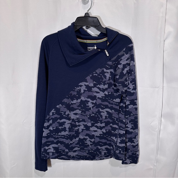 Smartwool Navy and Camo Asymmetric Merino Wool Pullover - Picture 1 of 9
